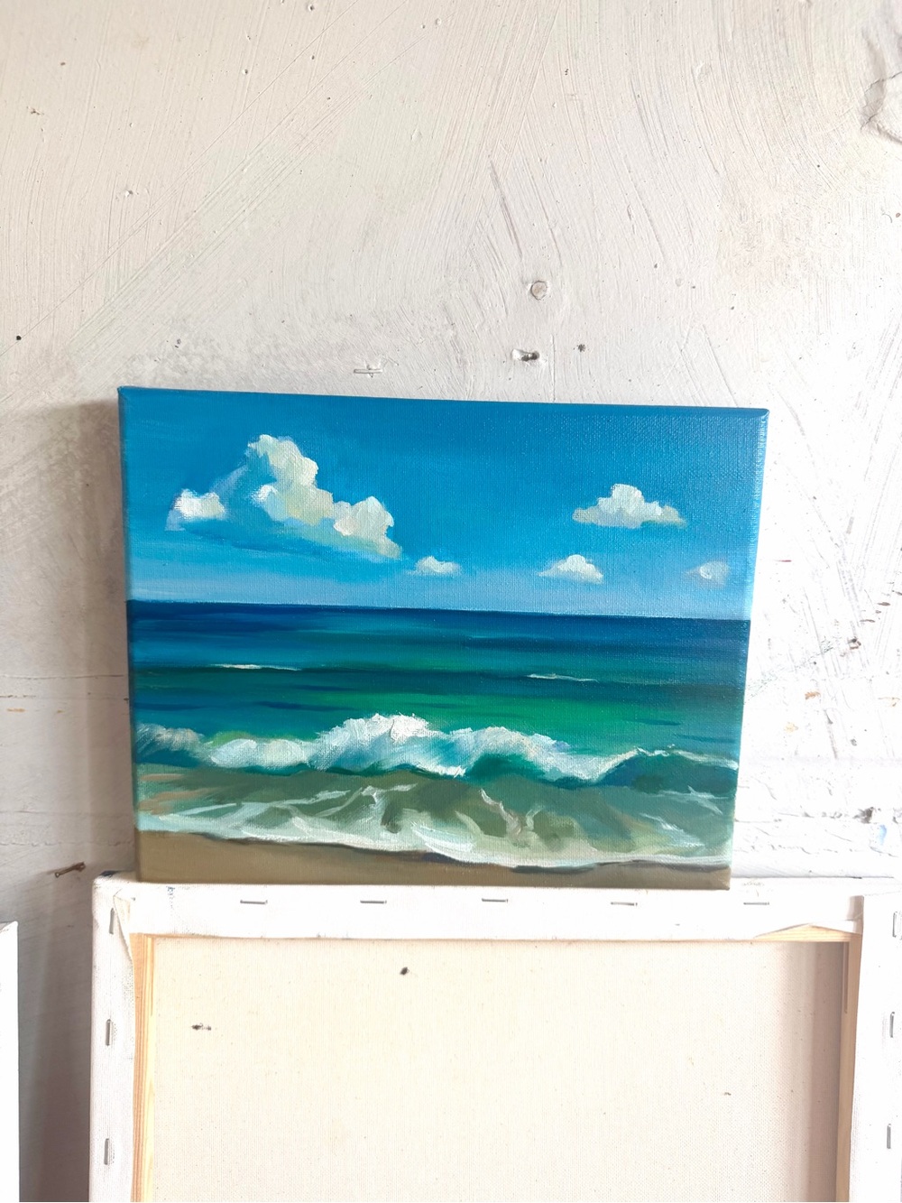 Turquoise Ocean Waves Original Oil Painting – 8×10 in Canvas Seascape